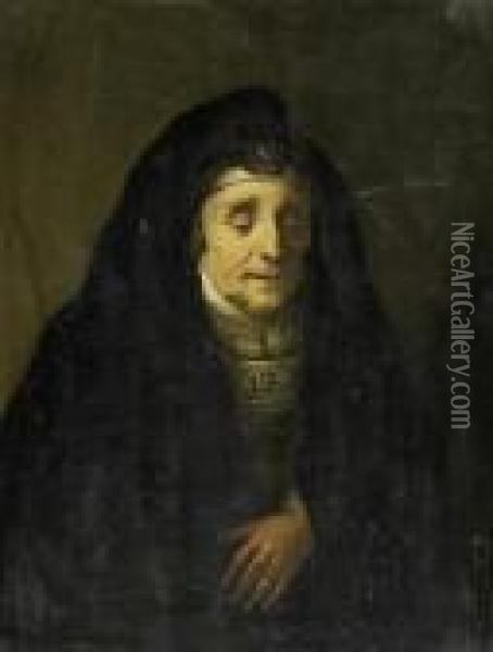 Rembrandts Mother In Acoat Oil Painting - Christian Wilhelm Ernst Dietrich