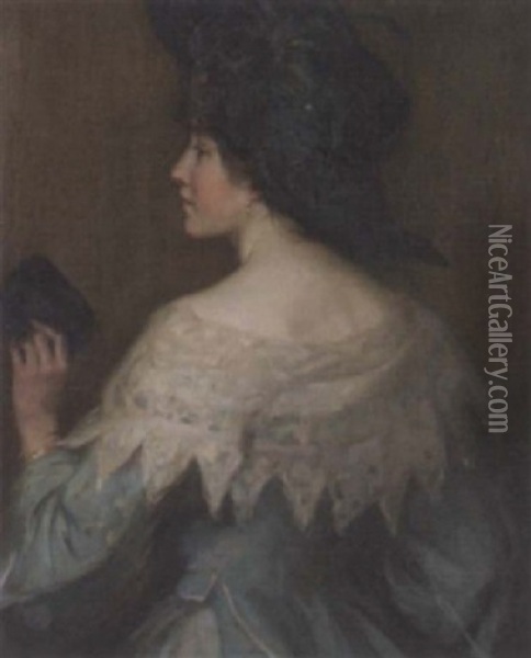A Girl Wearing A Black Hat Oil Painting - Robert Hope