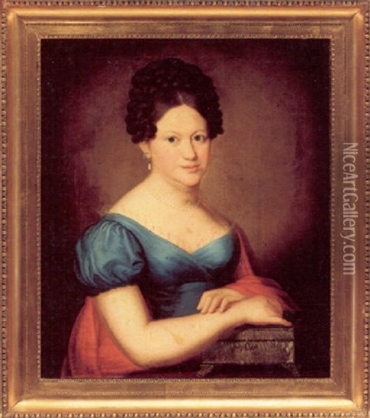 Christiane Frederikke Caroline Brorson I Bla Kjole Oil Painting - Frederik (Johan Frederick) Moller