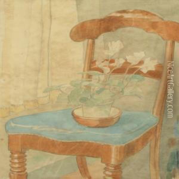 Interior With A Chair And A Potted Plant Oil Painting - Anna L., Nee Hansen Syberg