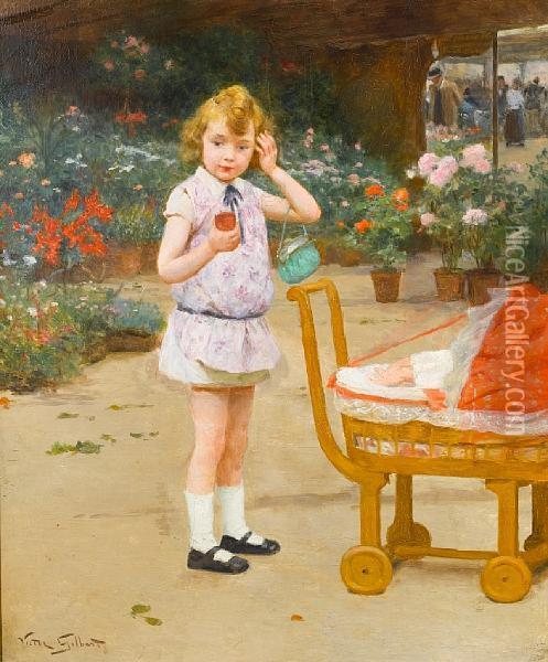 Looking After Baby Oil Painting - Victor-Gabriel Gilbert