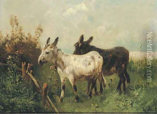 Donkeys in a meadow Oil Painting - Henri Schouten