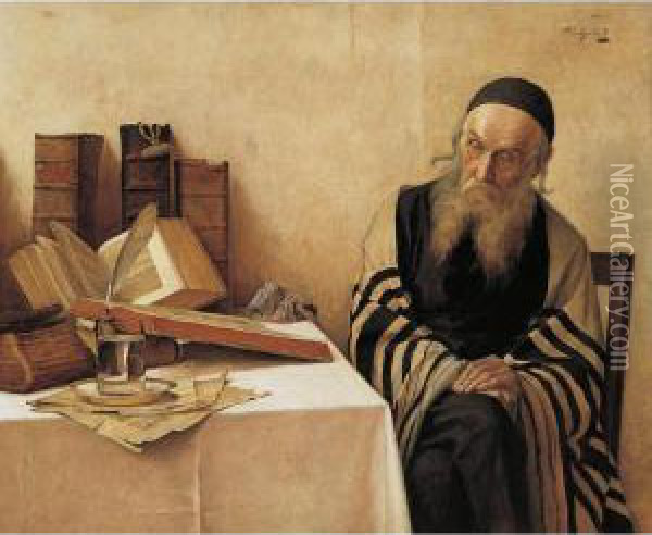 Lecture De La Torah Oil Painting - Alois Heinrich Priechenfried