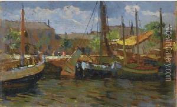 Barche Al Molo Oil Painting - Giuseppe Palanti