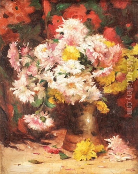 Crizanteme Oil Painting - Misu Teisanu