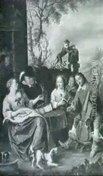 The Artist And His Family Playing Music Oil Painting - Nicolas Van Den Bergh