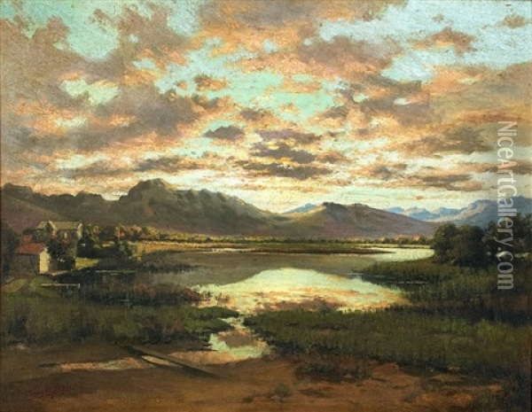 Lagoon At Sunset Oil Painting - Tinus de Jongh