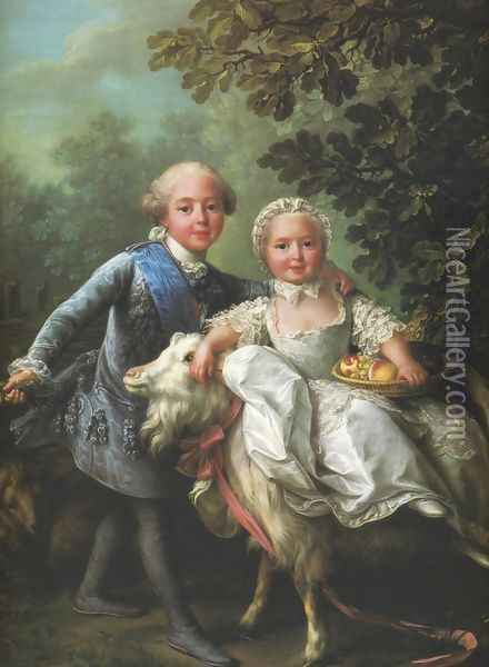 Comte d'Artois and His Sister, Madame Clotilde Oil Painting - Francois-Hubert Drouais