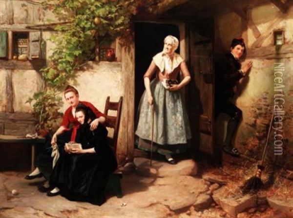 Grandmother's Visit Oil Painting - Carl Wilhelm Huebner