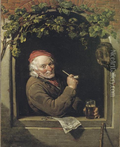Smoking A Pipe Oil Painting - Cornelis Kruseman