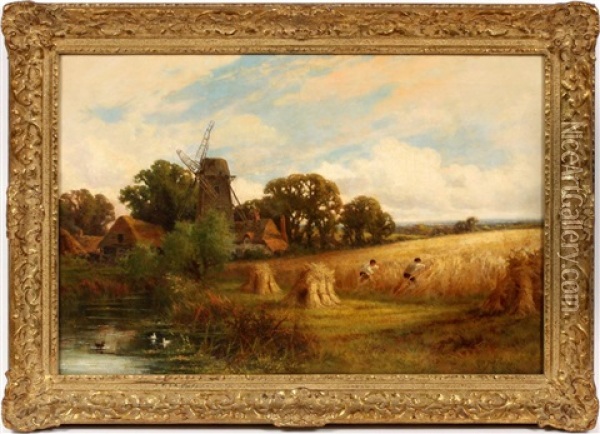 A Surrey Cornfield Oil Painting - Henry H. Parker