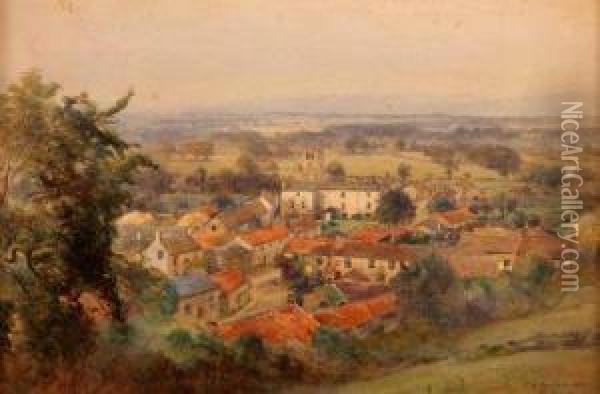 Landscape With Town And Hills To Distance Oil Painting - Frederick Dove Ogilvie