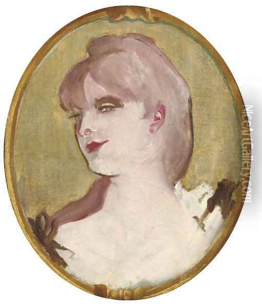 Portrait de femme (Medaillon pour la decoration du salon de la Maison de la rue d'Amboise, Paris) 2 Oil Painting - Henri De Toulouse-Lautrec