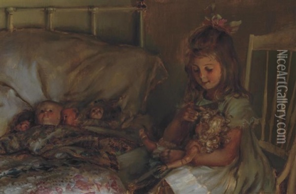 Maternal Cares Oil Painting - Charles Courtney Curran