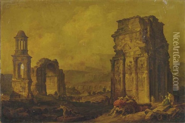 Caprice Architectural Avec Les Ruines De Monuments Provencaux Celebres Oil Painting - Hubert Robert