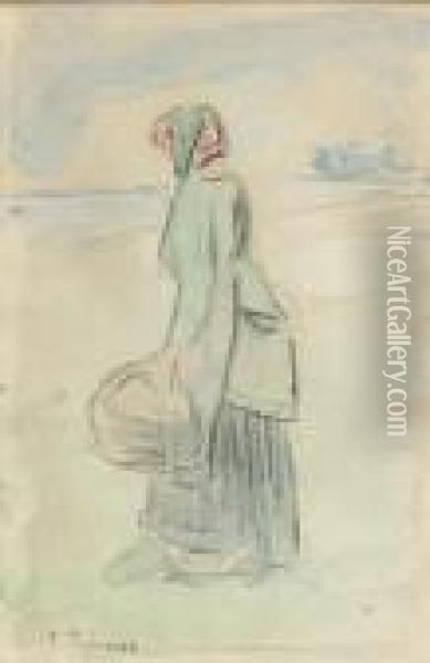 Femme Au Panier Oil Painting - Camille Pissarro