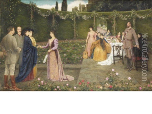 A Lunch Party At Ashridge House Oil Painting - Edward Clifford