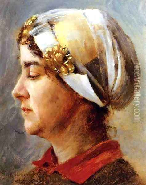 Woman with White Cap 1884 Oil Painting - Sanford Robinson Gifford
