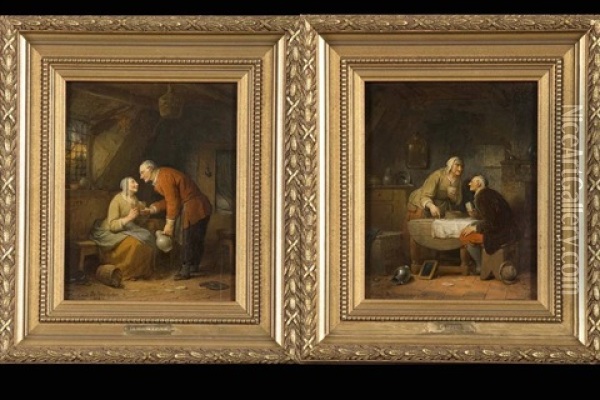 La Dispute Et La Reconciliation (pair) Oil Painting - Ferdinand de Braekeleer the Elder