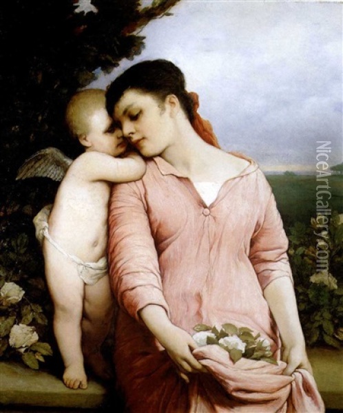 Pscye Und Amor Oil Painting - Gabriel von Max