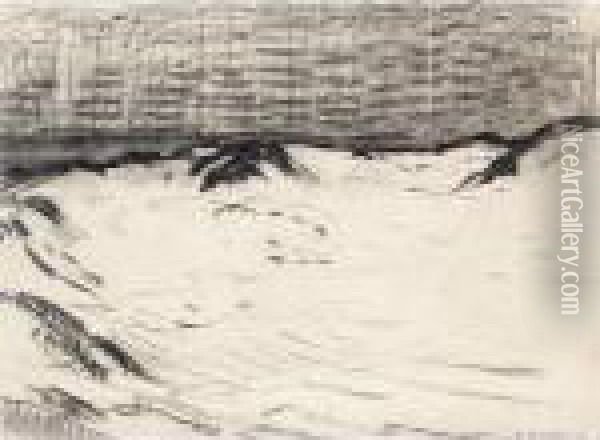 Drawing For Pointillist Study With Dunes And Sea Oil Painting - Piet Mondrian