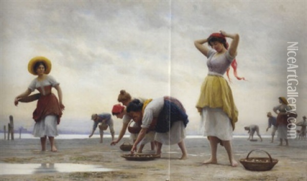 The Mussel Gatherers Oil Painting - Eugen von Blaas