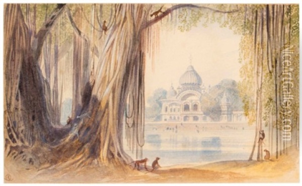 A Temple In India Oil Painting - Edward Lear