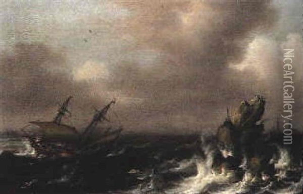 Shipping In Choppy Seas Oil Painting - Justus Verwer