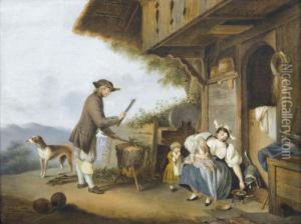 Bauernfamilie Vor Einem Chalet Oil Painting - Sigismond Freudenberger