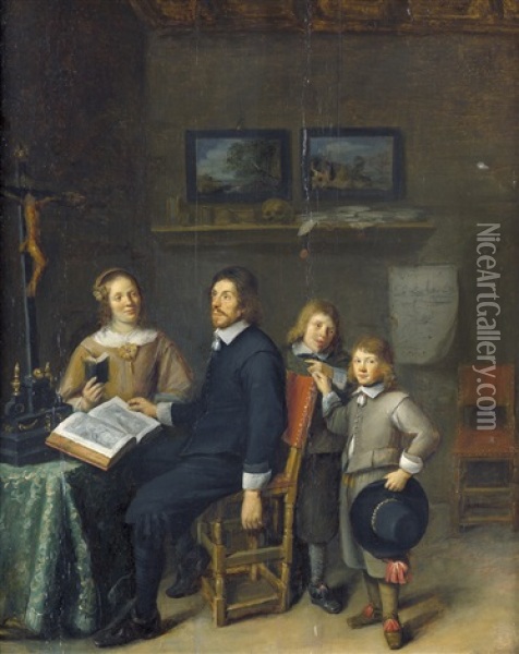 Bildnis Eines Ehepaars Mit Den Zwei Sohnen In E Oil Painting - Joos van Craesbeeck