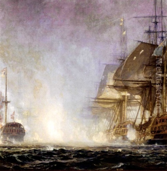 The Battle Of Copenhagen Oil Painting - Christian Ferdinand Andreas Molsted
