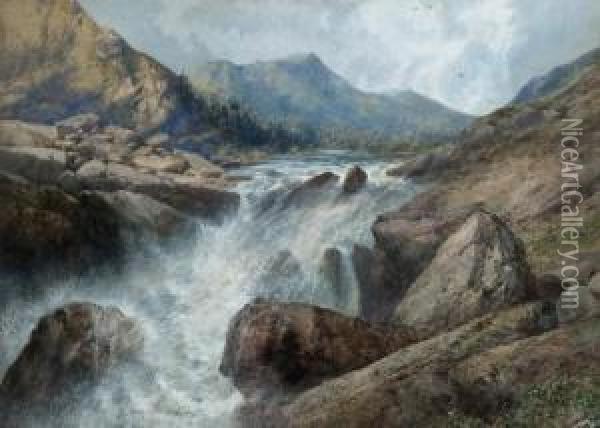 Waterfall In Norway Oil Painting - Edgar E. West