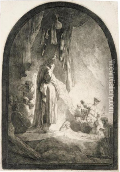 The Raising Of Lazarus: Large 
Plate (bartsch, Hollstein 73; Hind 96; Bjorklund & Barnard 32-4) Oil Painting - Rembrandt Van Rijn