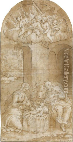 The Nativity Oil Painting - Bernardino Campi