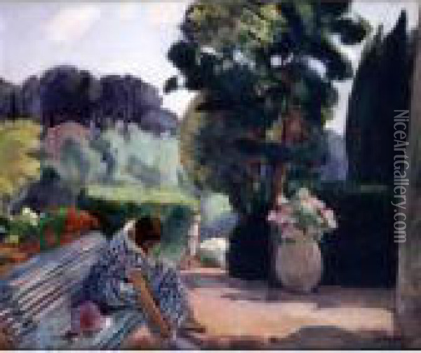 La Terrasse Au Pradet Oil Painting - Henri Lebasque
