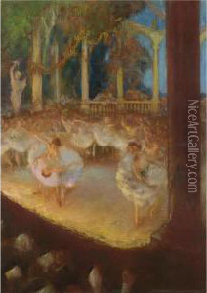 Ballerinas In The Theatre - Le Ballet Oil Painting - Gaston de Latouche