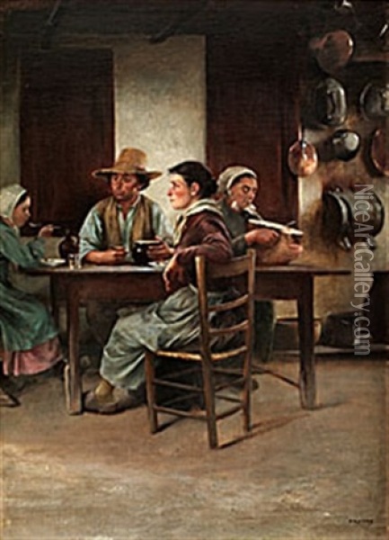 Vid Matbordet Oil Painting - August Vilhelm Nikolaus Hagborg
