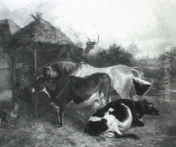 A Farmyard Scene Oil Painting - Colin Graeme