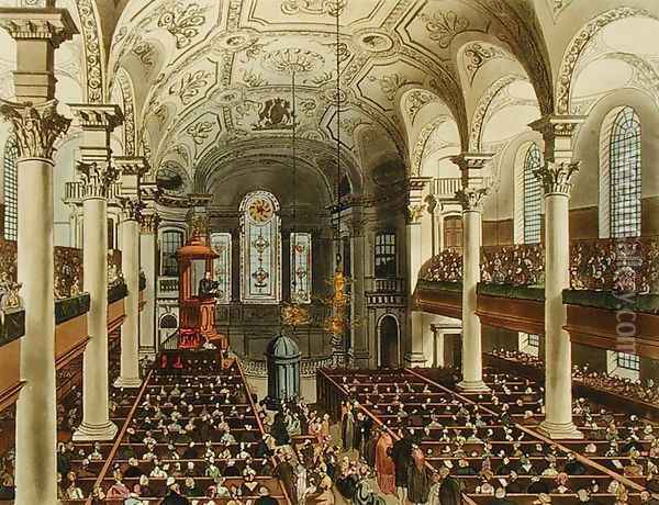 St Martins in the Fields, from Ackermanns Microcosm of London, engraved by Joseph Constantine Stadler fl.1780-1812, 1809 Oil Painting - T. Rowlandson & A.C. Pugin