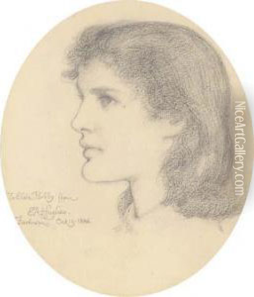 Portrait Head Of Elsie Bibby Oil Painting - Edward Robert Hughes