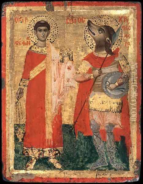 Sts Stephen and Christopher Oil Painting - Unknown Painter