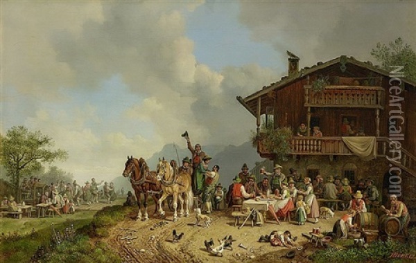 Wirtshaus Im Gebirge Oil Painting - Heinrich Buerkel