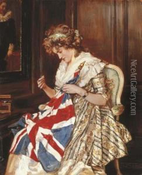 Sewing For Victory Oil Painting - Talbot Hughes