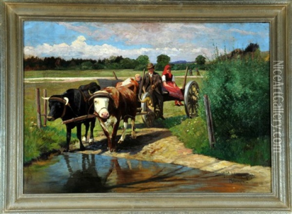 Bauernfamilie Mit Ochsenkarren Am Feld Oil Painting - Paul Hans Klimsch