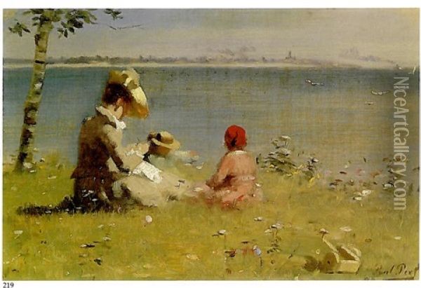 Resting By The River Shore Oil Painting - Paul Peel