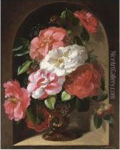A Still Life With Flowers In A Vase Oil Painting - Theodor Schroder