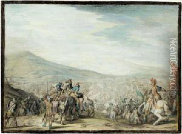 A Battle, Possibly Between The Romans And The Carthaginians Oil Painting - Johann Wilhelm Baur