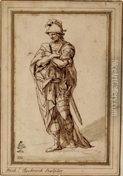 A Soldier, Full-length, His Arms Folded Oil Painting - John Michael Rysbrack
