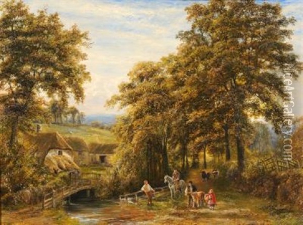 A Devonshire Valley Farm, Autumn Morning, Market Day Oil Painting - Edmund George Warren