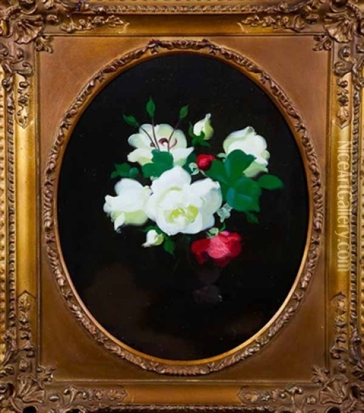 White And Pink Roses Oil Painting - Stuart James Park